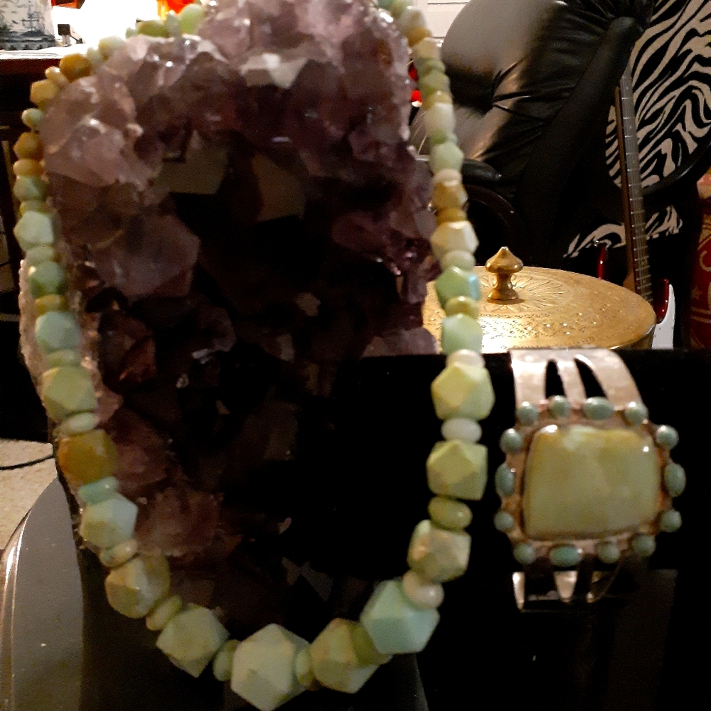 Jay King Green Opal Necklace and Bracelet Set